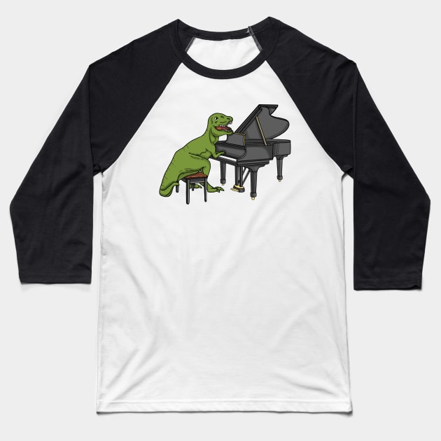 Funny Piano Shirt with Dino Playing Piano Baseball T-Shirt by Nowhereman78